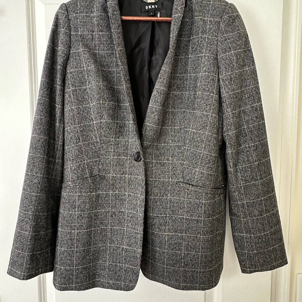DKNY Women's Charcoal Checkered Blazer